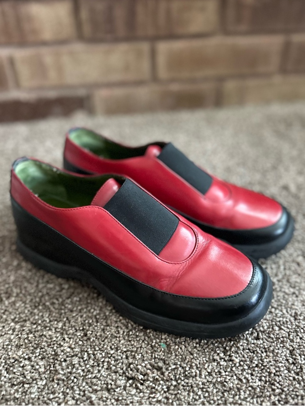 Donald J Pliner Sport Red Black Leather Loafers Slip On Wedges Italy 6.5M